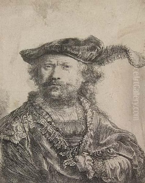 Self-portrait In A Velvet Cap With Plume Oil Painting by Rembrandt Van Rijn