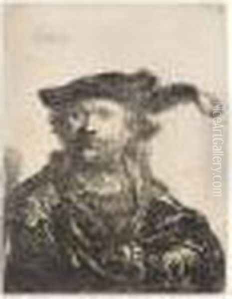 Self-portrait In A Velvet Cap And Plume (b., Holl.20, H.156; Bb.38-b) Oil Painting by Rembrandt Van Rijn