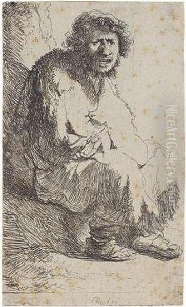 Beggar Seated On A Bank (b., Holl.174; H.11; Bb.30-b) Oil Painting by Rembrandt Van Rijn