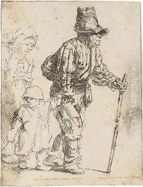 Peasant Family On The Tramp (b., Holl.131; H.259; Bb.52-3) Oil Painting by Rembrandt Van Rijn