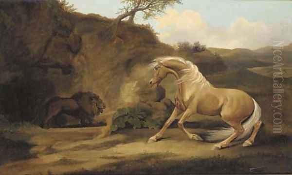 A horse startled by a lion Oil Painting by George Stubbs