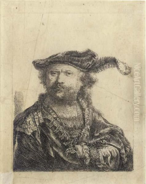 Self Portrait In A Velvet Cap With Plume Oil Painting by Rembrandt Van Rijn