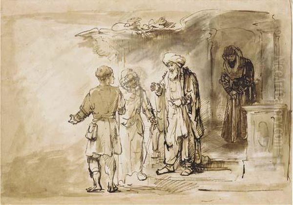 The Banishment Of Hagar And Ishmael Oil Painting by Rembrandt Van Rijn