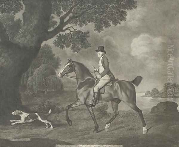 Portrait of a gentleman, thought to be Sir Frederick Evelyn, riding with a hound Oil Painting by George Stubbs