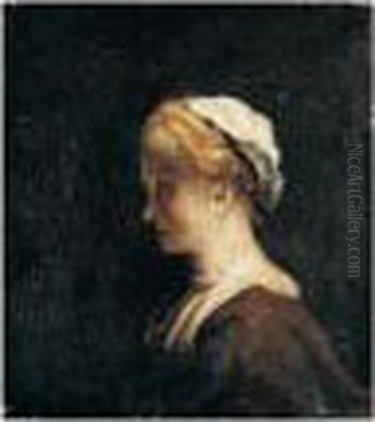 Portrait Of A Young Woman In 
Profile, Head And Shoulders, Wearing A Brown Dress And A White Cap Oil Painting by Rembrandt Van Rijn