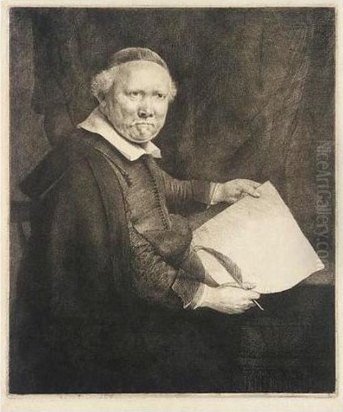 Lieven Willemsz. Van Coppenol, 
Writing-master: The Large Plate (b., Holl.283; H.300; Bb.58-f) Oil Painting by Rembrandt Van Rijn