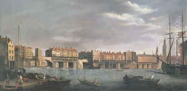 East side of Old London Bridge before 1760 Oil Painting by Samuel Scott