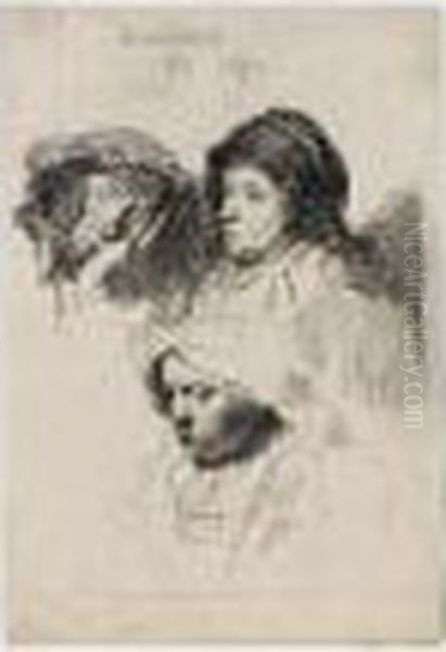 Three Heads Of Women: One Asleep (b., Holl.368; H.152; Bb.37-d) Oil Painting by Rembrandt Van Rijn