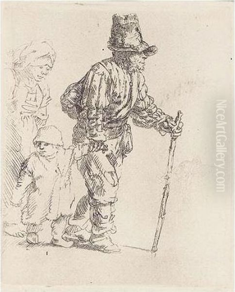 Peasant Family On The Tramp (b., Holl.131; H.259; Bb.52-3) Oil Painting by Rembrandt Van Rijn