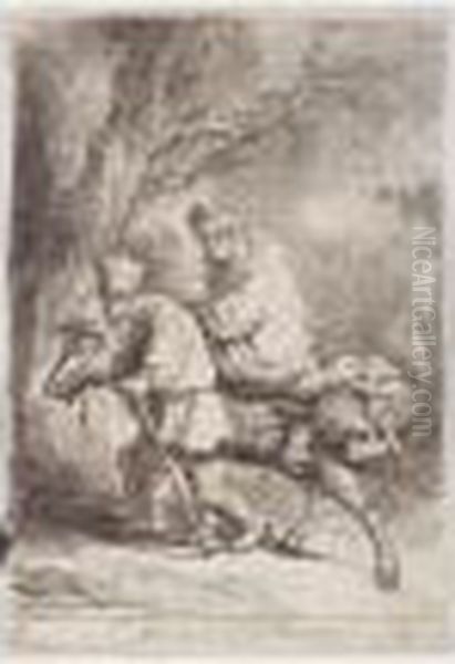 The Flight Into Egypt: Small Plate (b., Holl.52; H.105; Bb.33-d) Oil Painting by Rembrandt Van Rijn