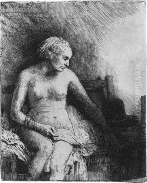 Woman At The Bath With A Hat Beside Her (b., Holl. 199; H.297; Bb 58-c) Oil Painting by Rembrandt Van Rijn