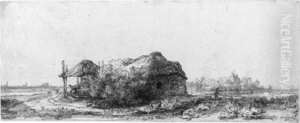 Landscape With A Cottage And Haybarn (b., Holl. 225; H. 177; Bb.41-a) Oil Painting by Rembrandt Van Rijn