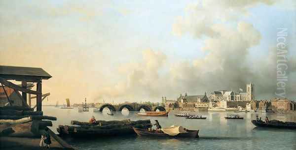 The Building of Westminster Bridge 1750 Oil Painting by Samuel Scott