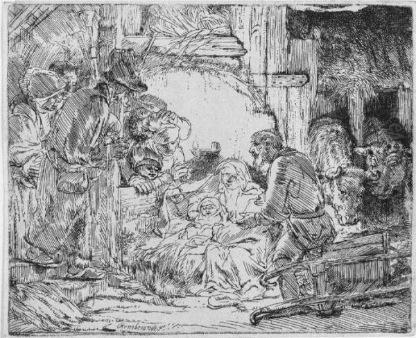 The Adoration Of The Shepherds With The Lamp (b., Holl. 45; H. 273; Bb. 54-1) Oil Painting by Rembrandt Van Rijn