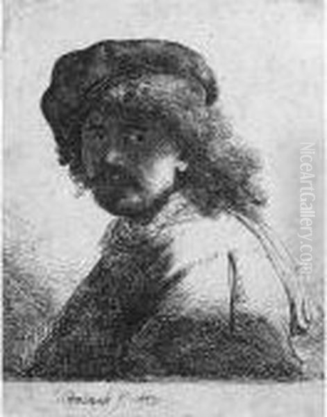 Rembrandt In Cap And Scarf, Face Dark (b., Holl. 17; H. 108; Bb. 33-g) Oil Painting by Rembrandt Van Rijn