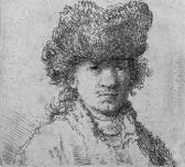 Self Portrait In Fur Cap: Bust (b., Holl. 24; H. 29; Bb. 30-l) Oil Painting by Rembrandt Van Rijn