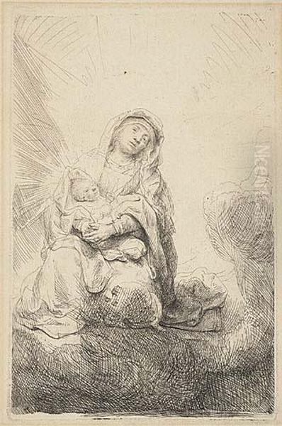 The Virgin And Child In The Clouds Oil Painting by Rembrandt Van Rijn