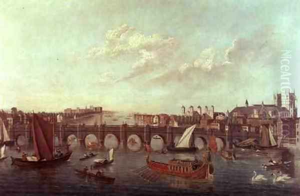 Westminster Bridge, with Westminster Abbey and Lambeth Palace either side Oil Painting by Samuel Scott