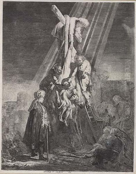 The Descent From The Cross: Second Plate Oil Painting by Rembrandt Van Rijn