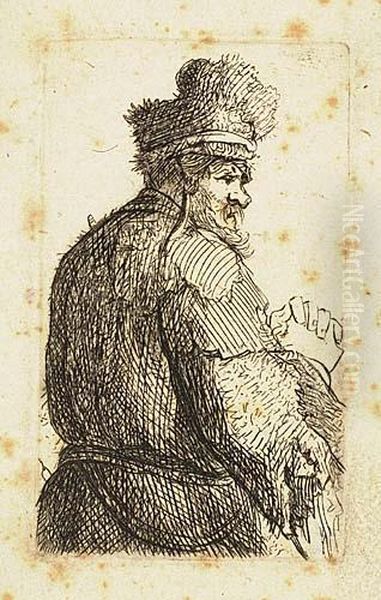 Old Man Seen From Behind, Profile To Right Oil Painting by Rembrandt Van Rijn