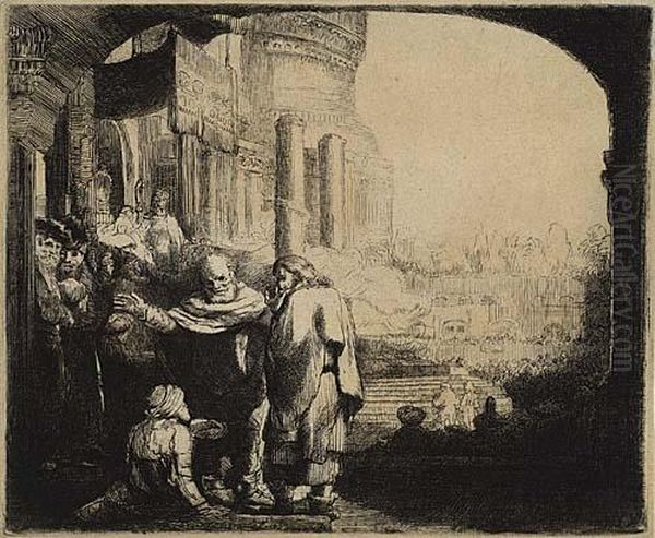 Peter And John Healing The Cripple At The Gate Of The Temple Oil Painting by Rembrandt Van Rijn