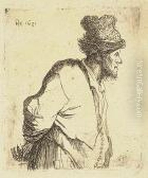 Peasant With His Hands Behind His Back Oil Painting by Rembrandt Van Rijn