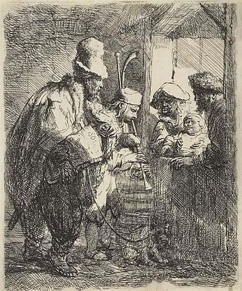 The Strolling Musicians Oil Painting by Rembrandt Van Rijn