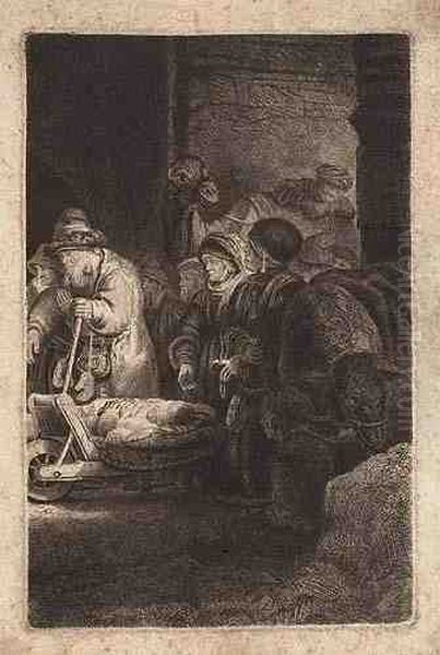 Christ Healing The Sick (right Portion) Oil Painting by Rembrandt Van Rijn