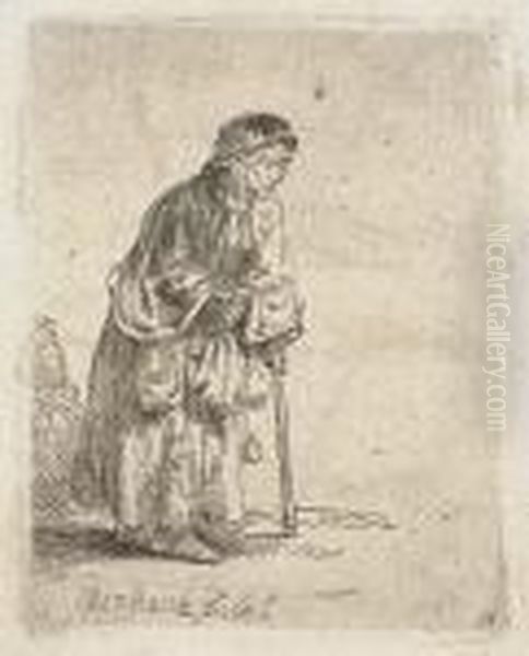 Beggar Woman Leaning On A Stick Oil Painting by Rembrandt Van Rijn