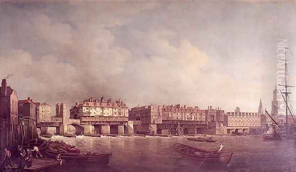 London Bridge before the Alteration in 1757 Oil Painting by Samuel Scott