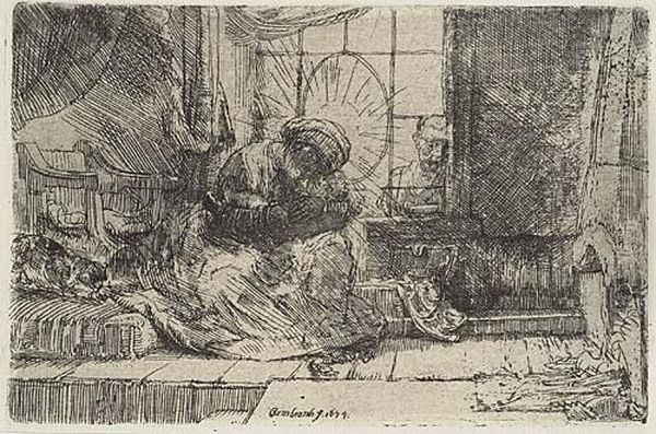 The Virgin And Child With The Cat And Snake Oil Painting by Rembrandt Van Rijn