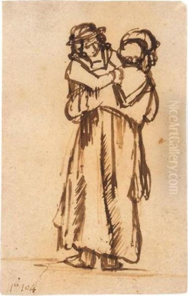 Woman Holding A Child Oil Painting by Rembrandt Van Rijn