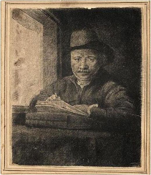 Self-portrait Drawing At A Window (b., Holl.22; H.229; Bb.48-a) Oil Painting by Rembrandt Van Rijn