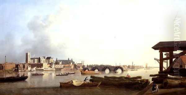 The Building of Westminster Bridge, 1749 Oil Painting by Samuel Scott