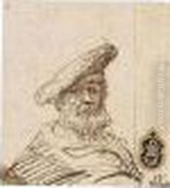 Head And Shoulders Study Of An Bearded Old Man In A Broad Beret Oil Painting by Rembrandt Van Rijn