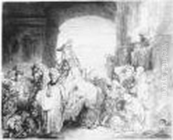 The Triumph Of Mordecai (b., Holl.40; H.172; Bb.41-1) Oil Painting by Rembrandt Van Rijn