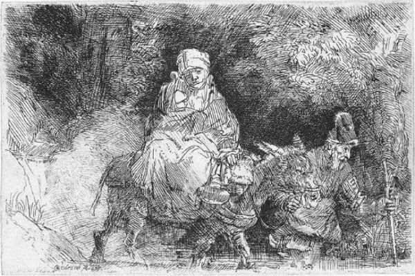 The Flight Into Egypt: Crossing A Brook (b., Holl.55; H.276; Bb.54-d) Oil Painting by Rembrandt Van Rijn