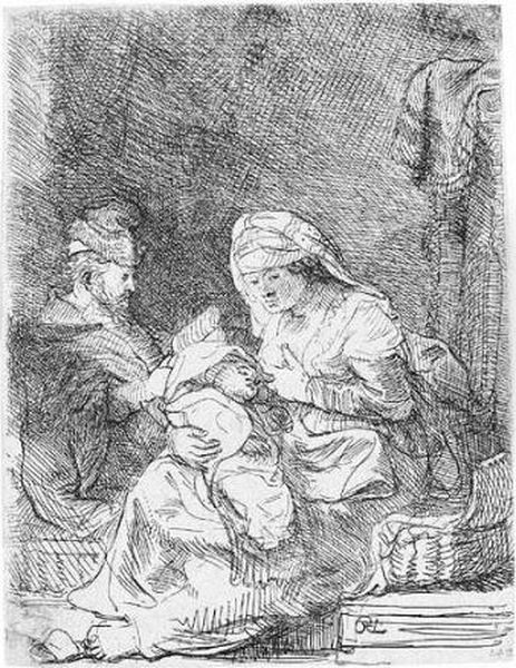 The Holy Family (b., Holl.62; H.95; Bb.32-3) Oil Painting by Rembrandt Van Rijn