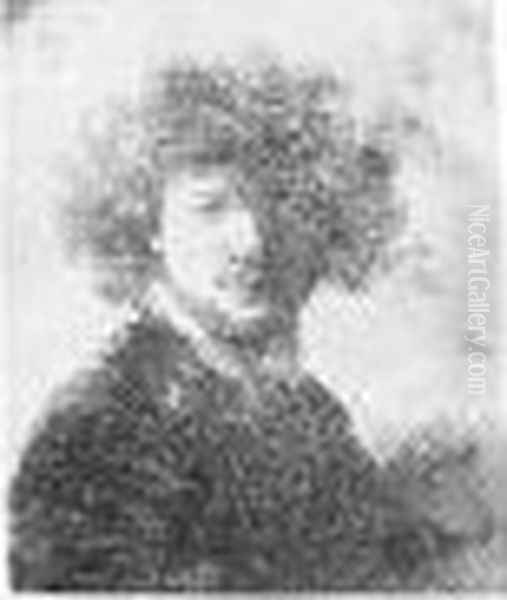 Self Portrait With Curly Hair And White Collar: Bust (b., Holl.1; H.33; Bb.30-11) Oil Painting by Rembrandt Van Rijn