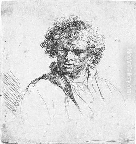 Curly-headed Man With A Wry Mouth (b., Holl.305; H.137; Bb.rej.54) Oil Painting by Rembrandt Van Rijn