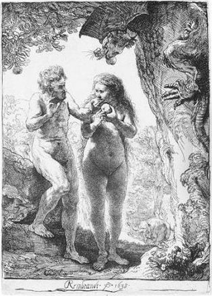 Adam And Eve (b., Holl.28; H.159; Bb.38-d) Oil Painting by Rembrandt Van Rijn