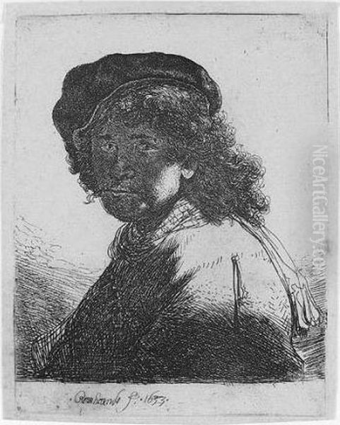 Rembrandt In A Cap And Scarf (b., Holl.17; H.108; Bb.33-g) Oil Painting by Rembrandt Van Rijn