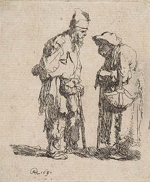 Beggar And Beggar Woman Conversing Oil Painting by Rembrandt Van Rijn