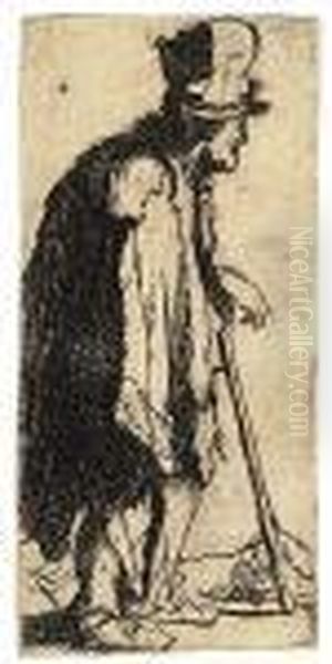 Beggar With A Crippled Hand Leaning On A Stick Oil Painting by Rembrandt Van Rijn