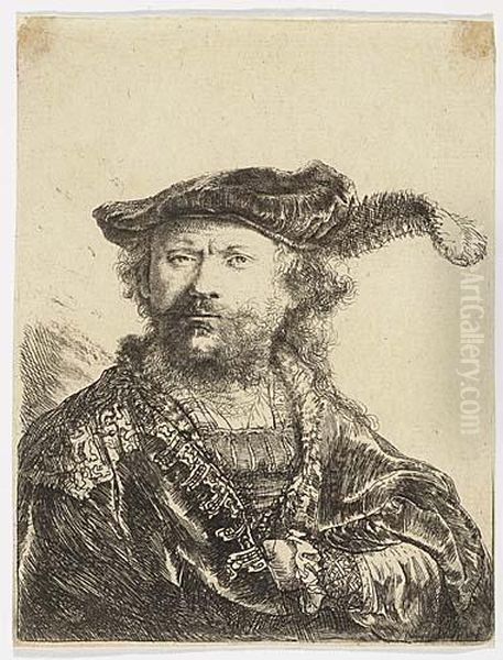 Self-portait In A Velvet Cap With Plume Oil Painting by Rembrandt Van Rijn