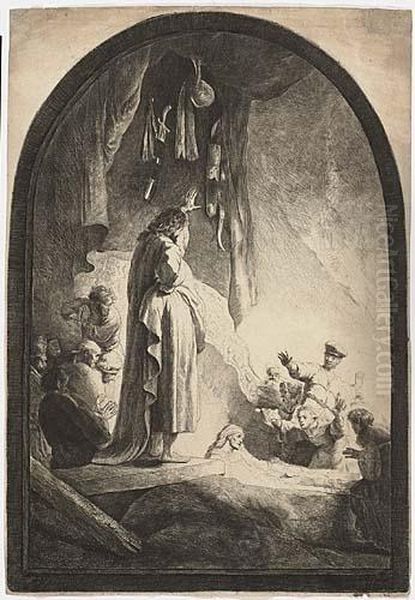 The Raising Of Lazarus: The Larger Plate Oil Painting by Rembrandt Van Rijn