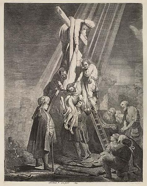 The Descent From The Cross: Second Plate Oil Painting by Rembrandt Van Rijn