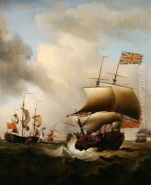 Shipping in a Choppy Sea, 1753 Oil Painting by Samuel Scott