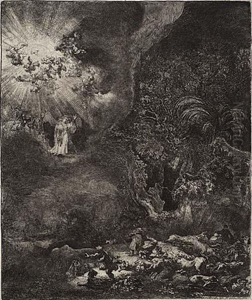 The Angel Appearing To The Shepherds Oil Painting by Rembrandt Van Rijn