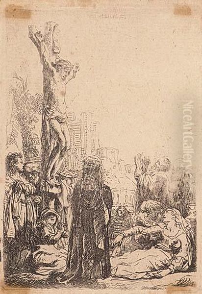 The Crucifixion: Small Plate Oil Painting by Rembrandt Van Rijn